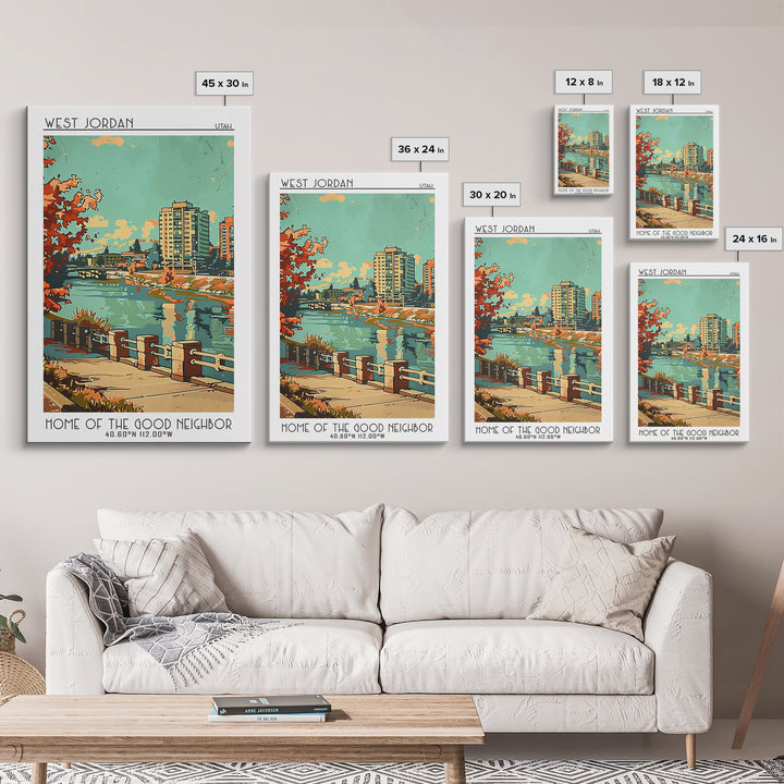West Jordan Utah Travel Poster, Framed Canvas Print, City Art Print, Travel Wall Art, Minimalist Poster, Wall Art, Colorful Wall Art