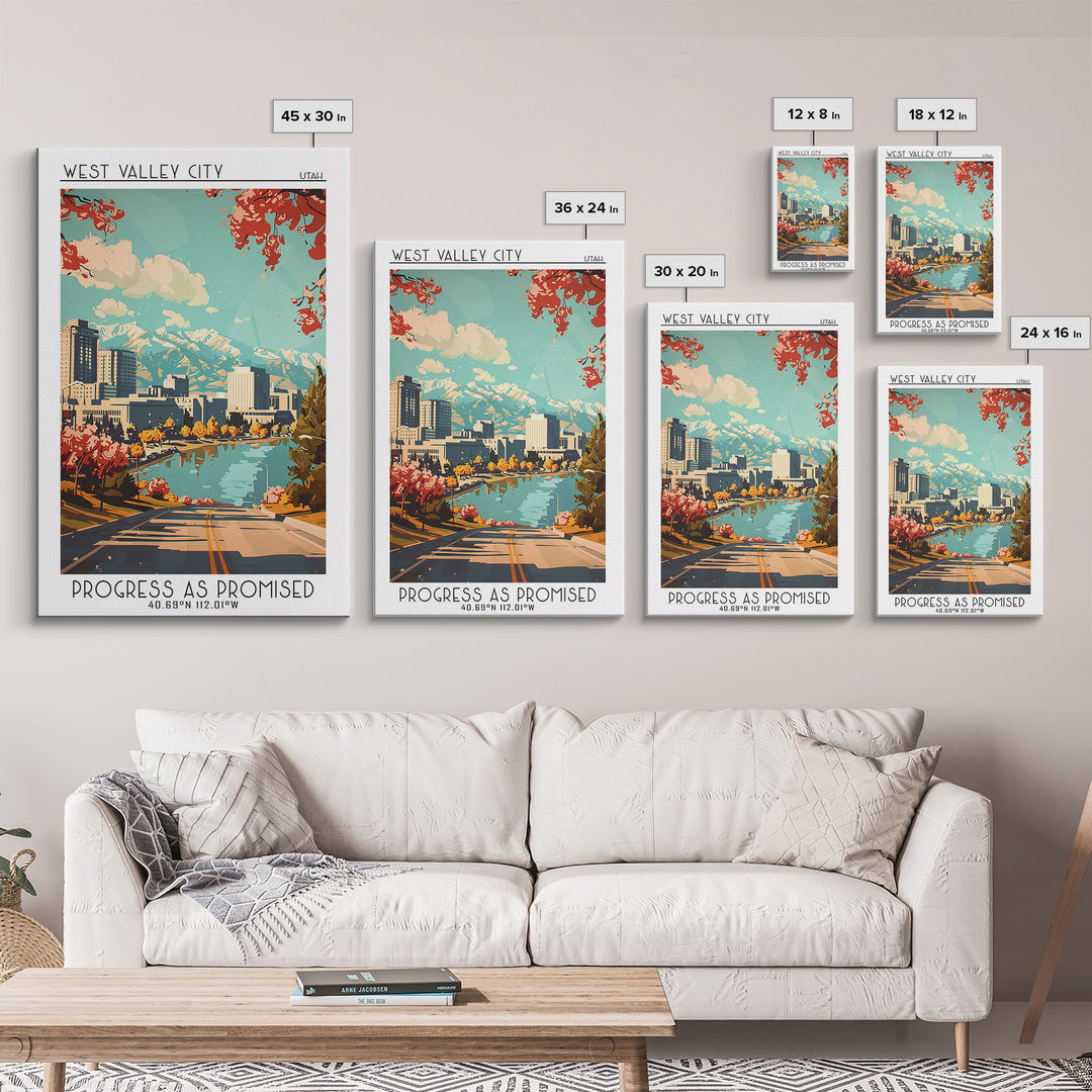West Valley City Utah Travel Poster, Framed Canvas Print, City Travel Poster, Travel Wall Art, Home Decor, Wanderlust Gift, Wall Art