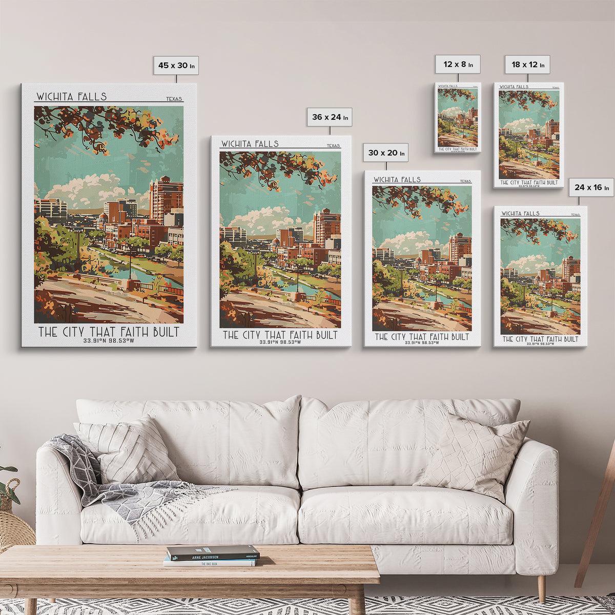 Wichita Falls Texas Travel Poster, Framed Canvas Print, City Travel Poster, Vintage City Poster, Retro Travel Print, Travel Wall Art