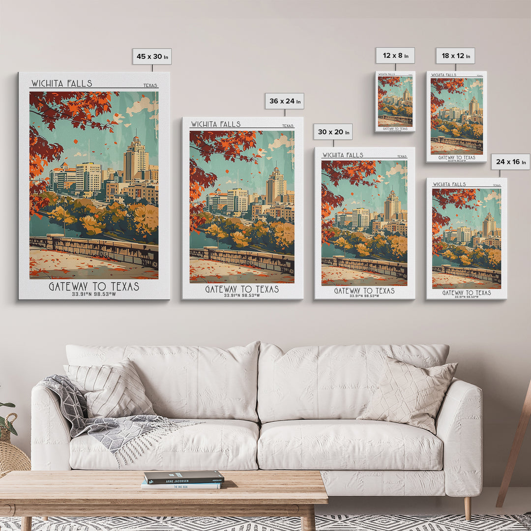 Wichita Falls Texas Travel Poster, Framed Canvas Print, Retro Travel Poster, City Wall Art, City Travel Poster, Vintage Travel Print