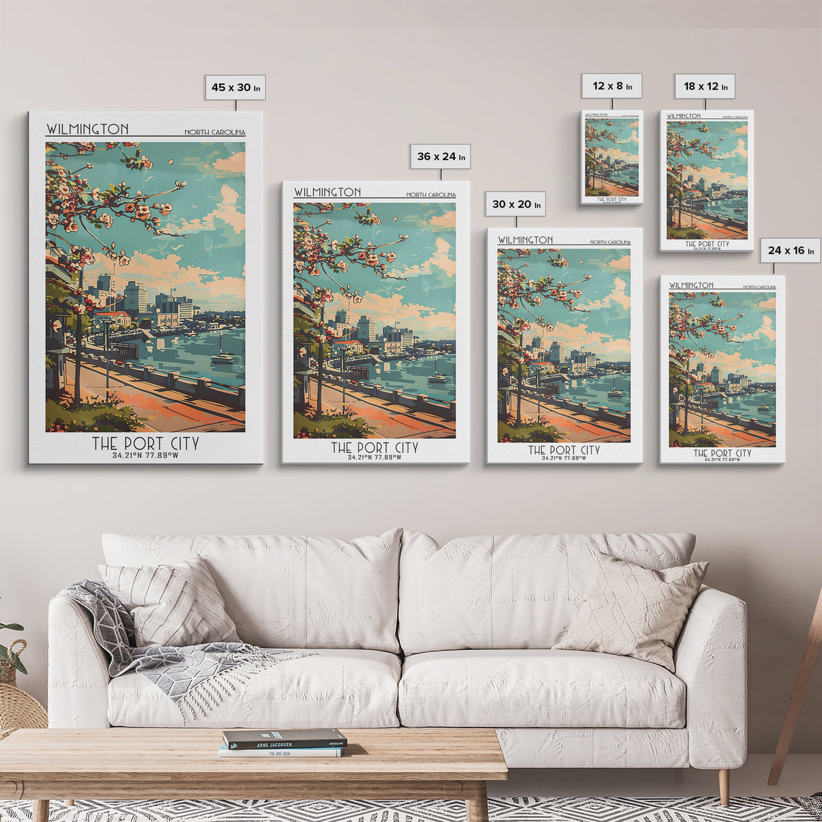 Wilmington Travel Poster, Framed Canvas Print, City Travel Poster, Travel Wall Decor, Travel Wall Art, Poster Art, City Illustration