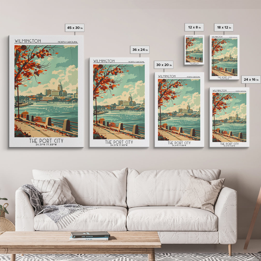 Wilmington North Carolina Travel Poster, Framed Canvas Print, Retro Wall Art, Travel Print, Vintage Travel Print, City Travel Poster