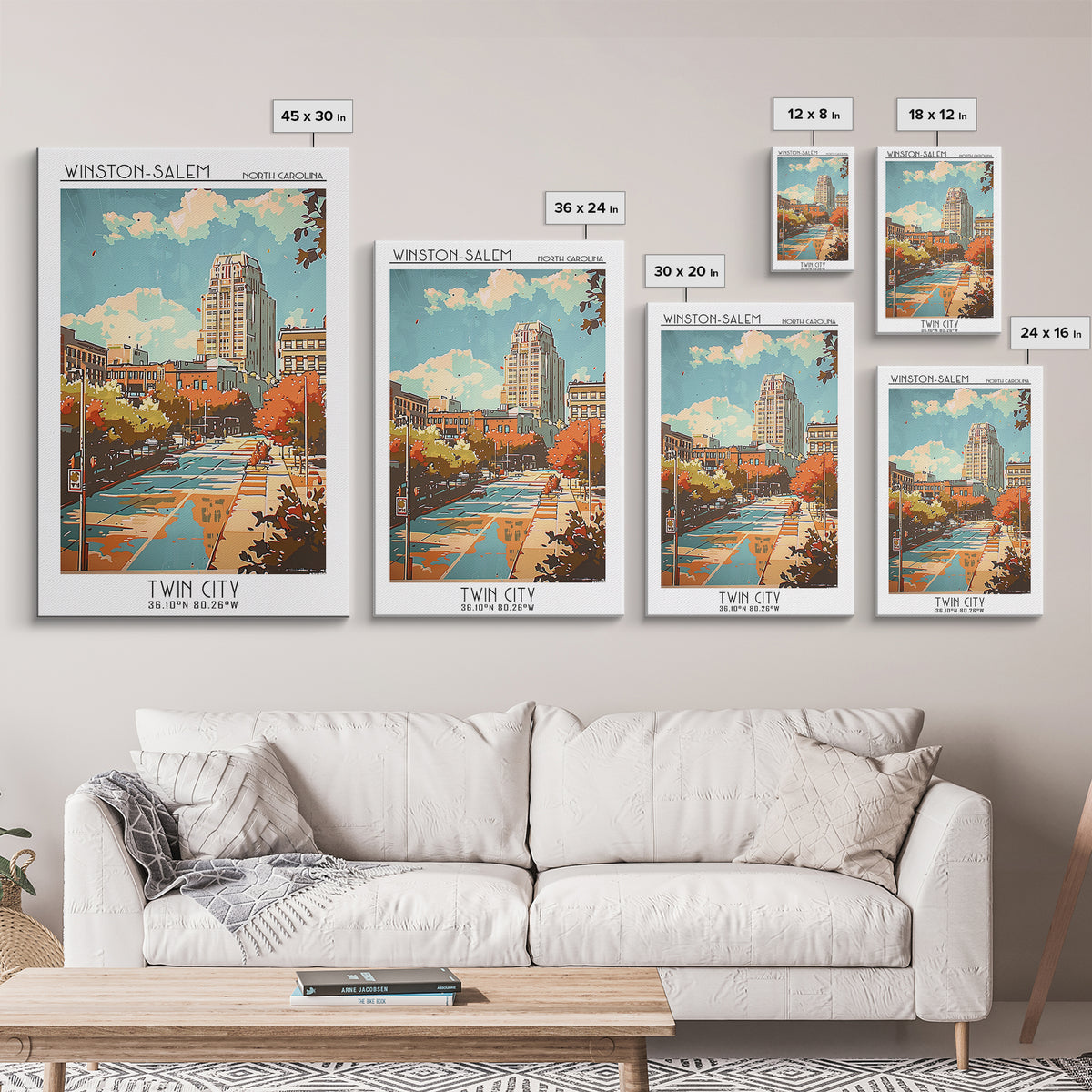 Winston-Salem North Carolina Travel Poster, Framed Canvas Print, Vintage Travel Print, City Wall Art, Gallery Wall Set, Travel Print