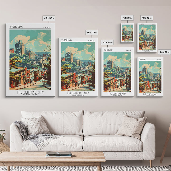 Yonkers New York Travel Poster, Framed Canvas Print, Travel Art Print, Modern Wall Decor, Wall Art, Home Decor, Mid Century Wall Art