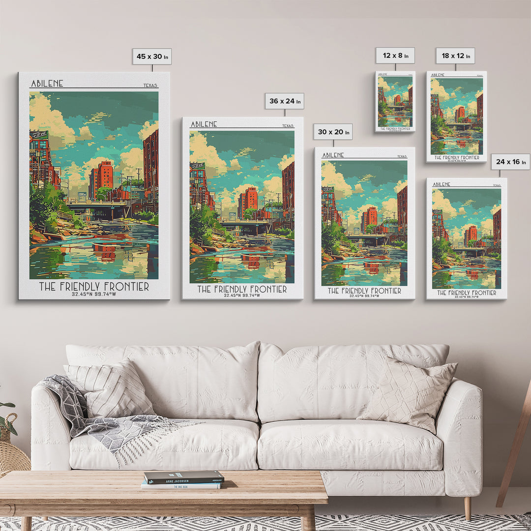 Abilene Texas Travel Poster, Framed Canvas Print, Travel Prints, Landscape Art, City Illustration, Vintage City Poster, Poster Print