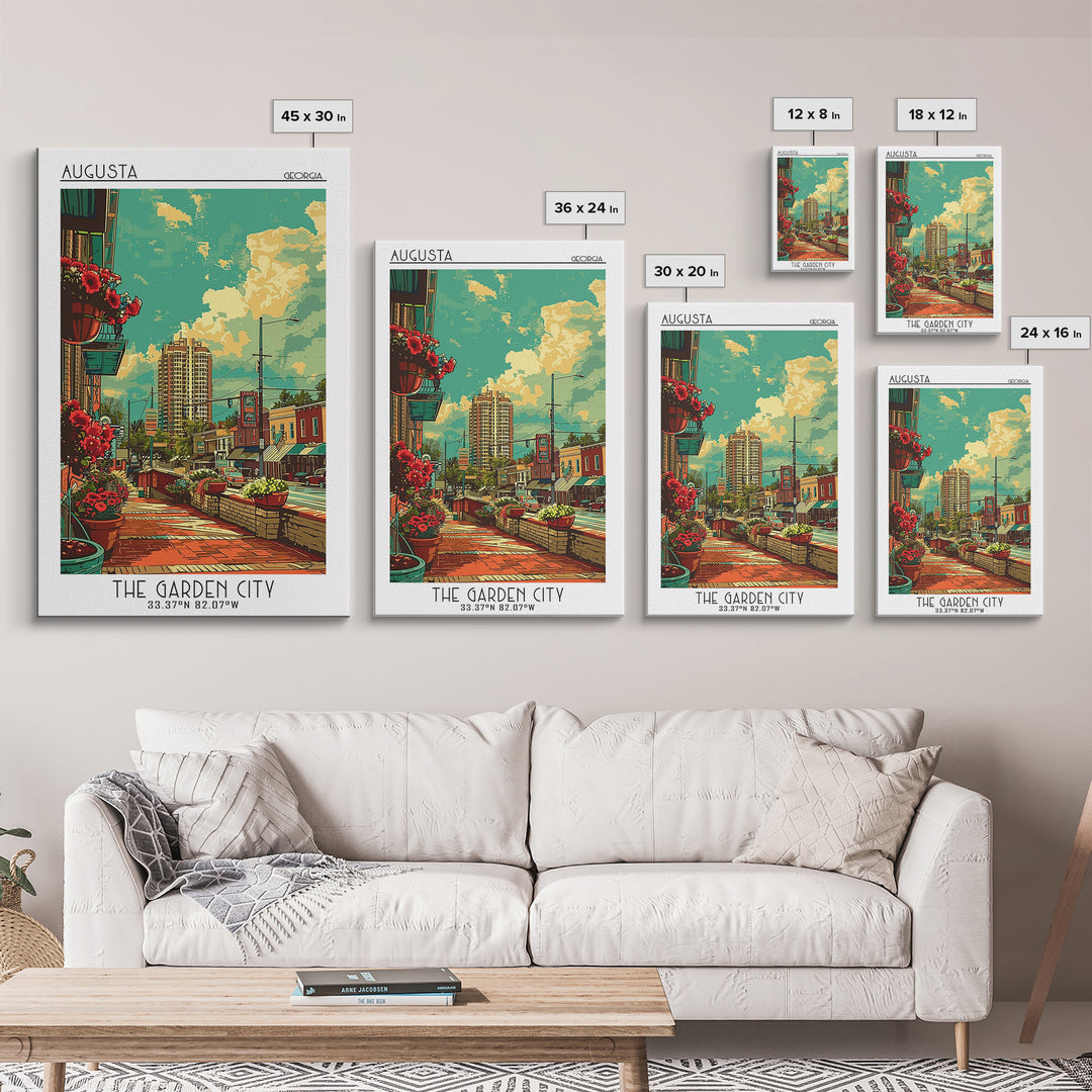 Augusta Travel Poster, Framed Canvas Print, Travel Art Print, Modern Wall Decor, Travel Print, City Illustration, City Travel Poster
