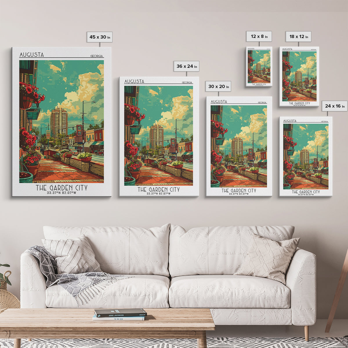 Augusta Travel Poster, Framed Canvas Print, Travel Art Print, Modern Wall Decor, Travel Print, City Illustration, City Travel Poster