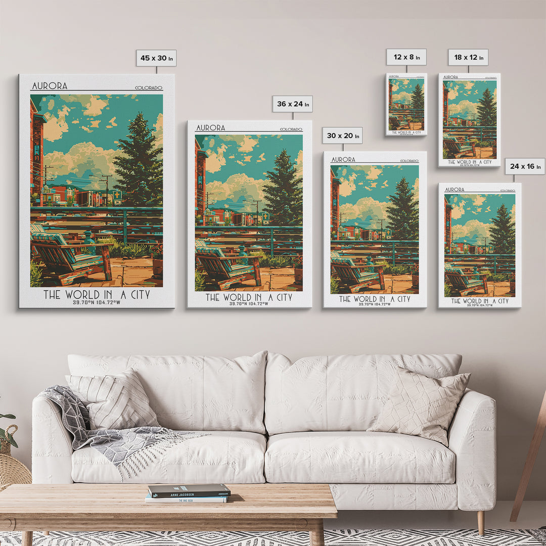 Aurora Travel Poster, Canvas Print, City Travel Poster, Travel Wall Decor, City Illustration, Home Office Decor, Retro Travel Poster