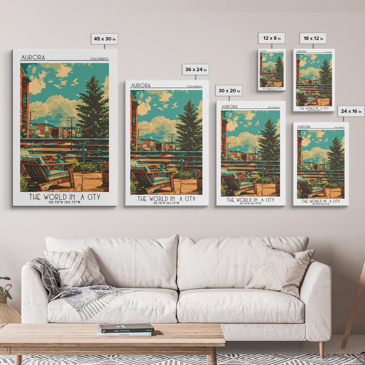 Aurora Travel Poster, Canvas Print, City Travel Poster, Travel Wall Decor, City Illustration, Home Office Decor, Retro Travel Poster