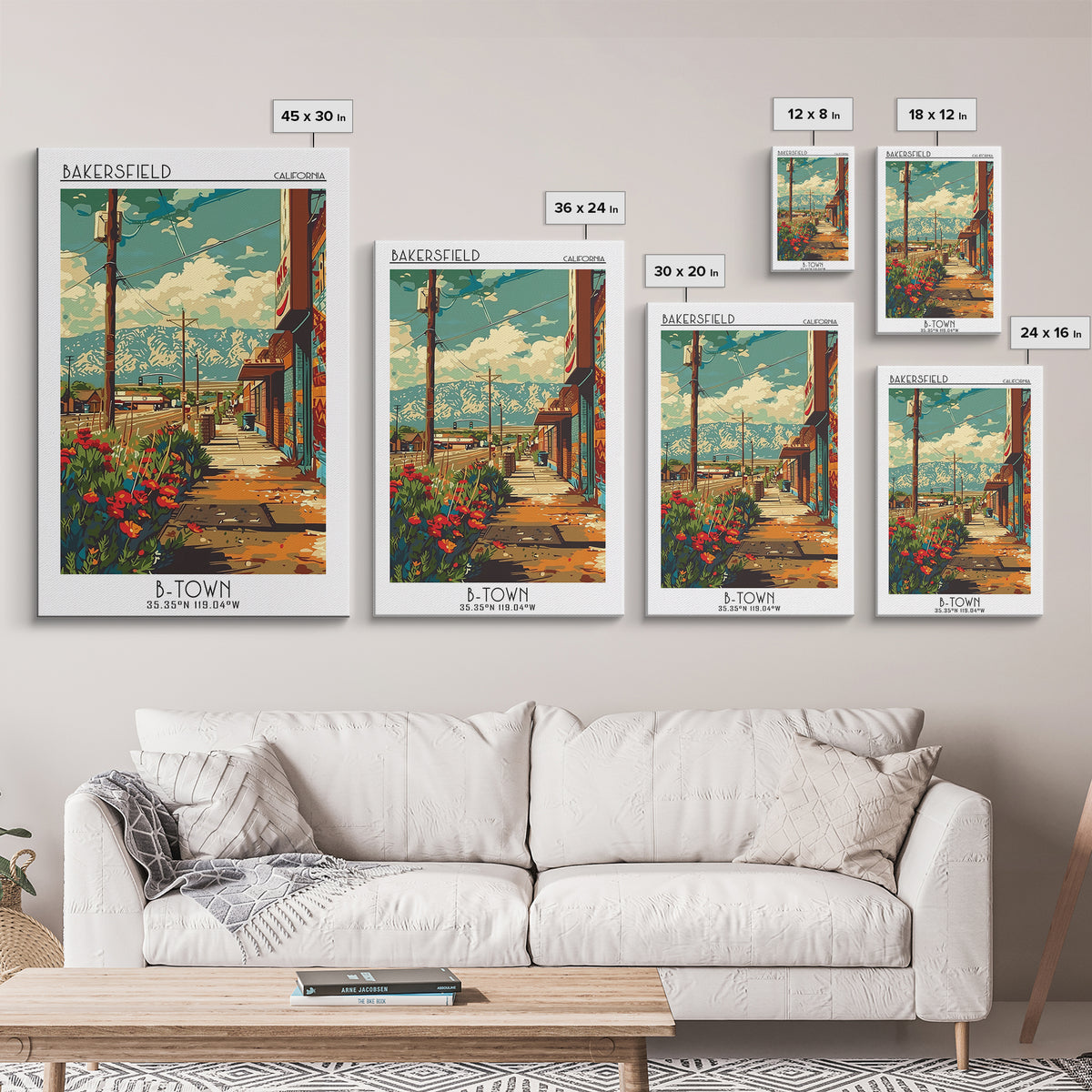 Bakersfield Travel Poster, Canvas Print, Travel Art Print, Modern Wall Decor, Colorful Wall Art, Travel Prints, Living Room Wall Art