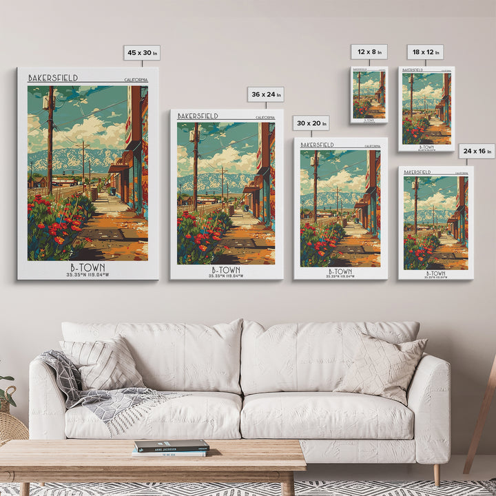 Bakersfield Travel Poster, Canvas Print, Travel Art Print, Modern Wall Decor, Colorful Wall Art, Travel Prints, Living Room Wall Art
