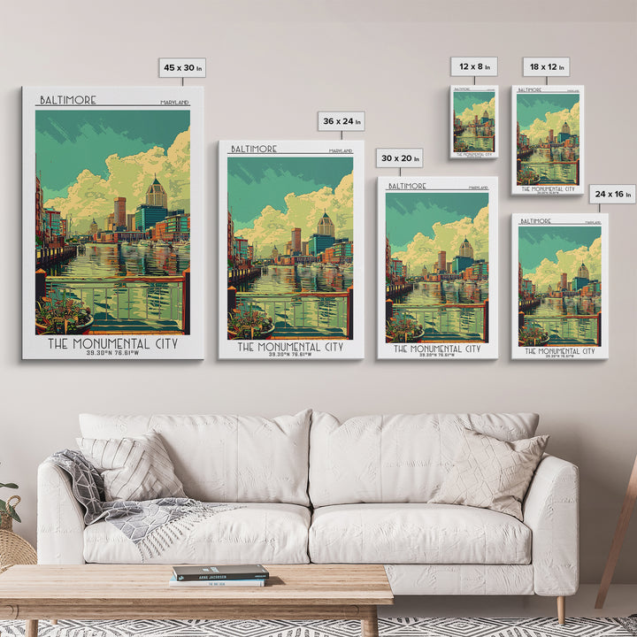 Baltimore Travel Poster, Framed Canvas Print, City Travel Poster, Travel Wall Art, Travel Wall Decor, Fine Art Print, Travel Posters