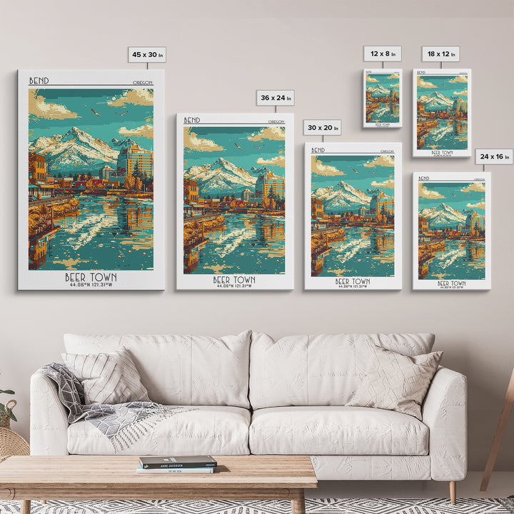 Bend Travel Poster, Framed Canvas Print, Travel Prints, Landscape Art, City Travel Poster, Vintage City Poster, Living Room Wall Art