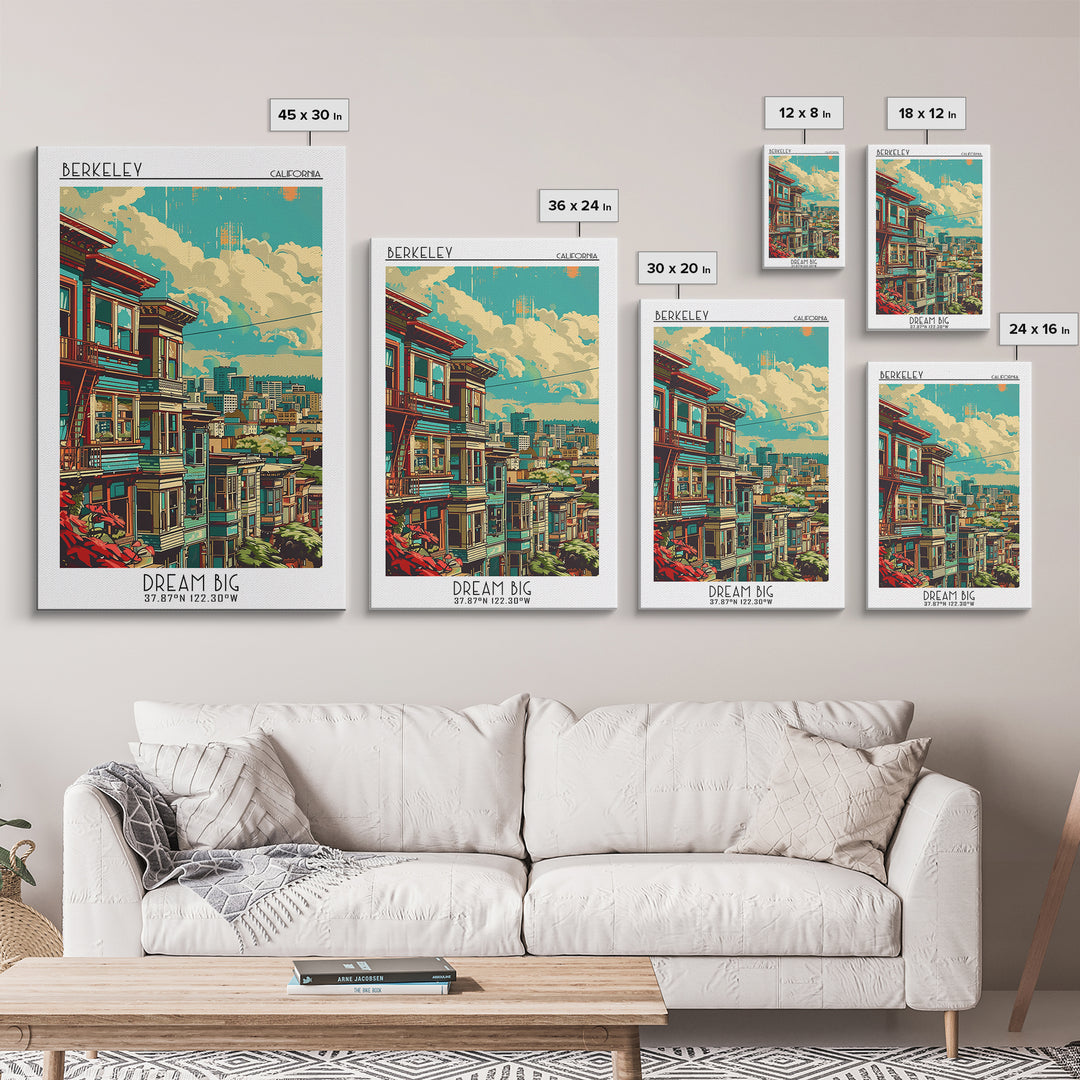Berkeley Travel Poster, Framed Canvas Print, City Travel Poster, Travel Wall Art, Travel Print, Travel Wall Decor, City Illustration