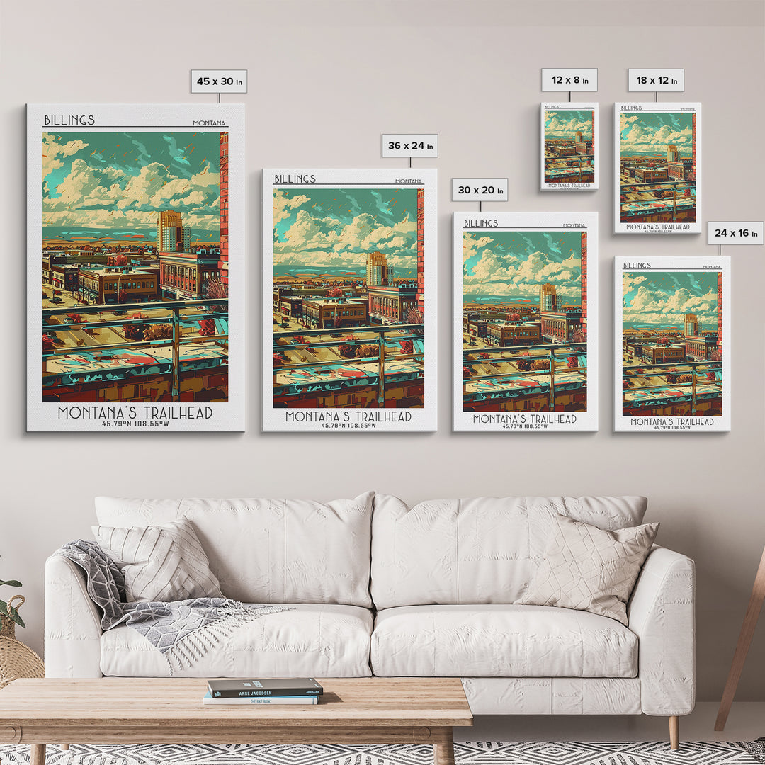 Billings Travel Poster, Framed Canvas Print, Vintage Travel Print, City Wall Art, Travel Prints, Vintage City Poster, Vintage Travel