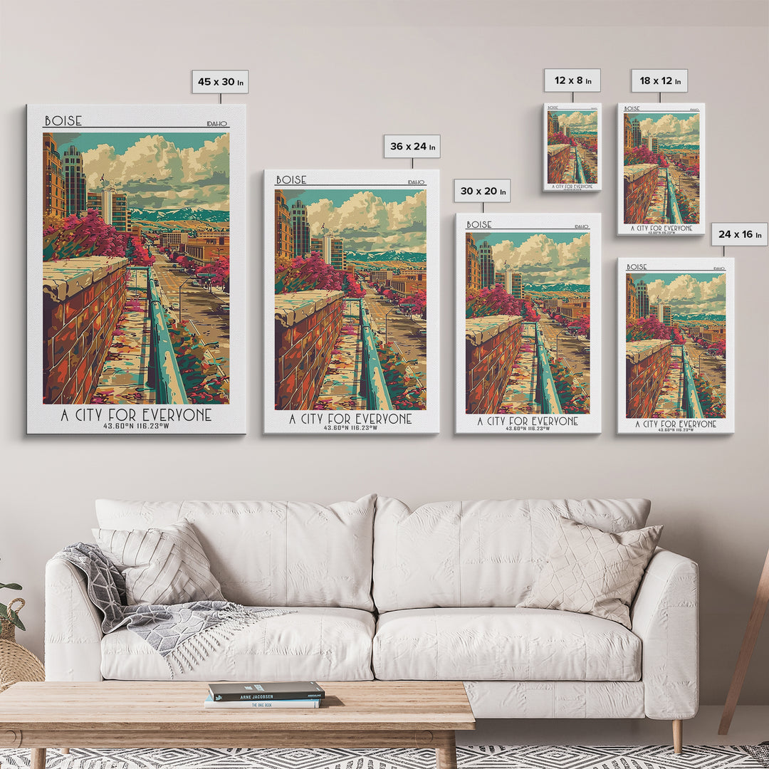 Boise Travel Poster, Framed Canvas Print, City Art Print, Travel Wall Art, Mid Century Wall Art, Vintage Poster, Vintage City Poster