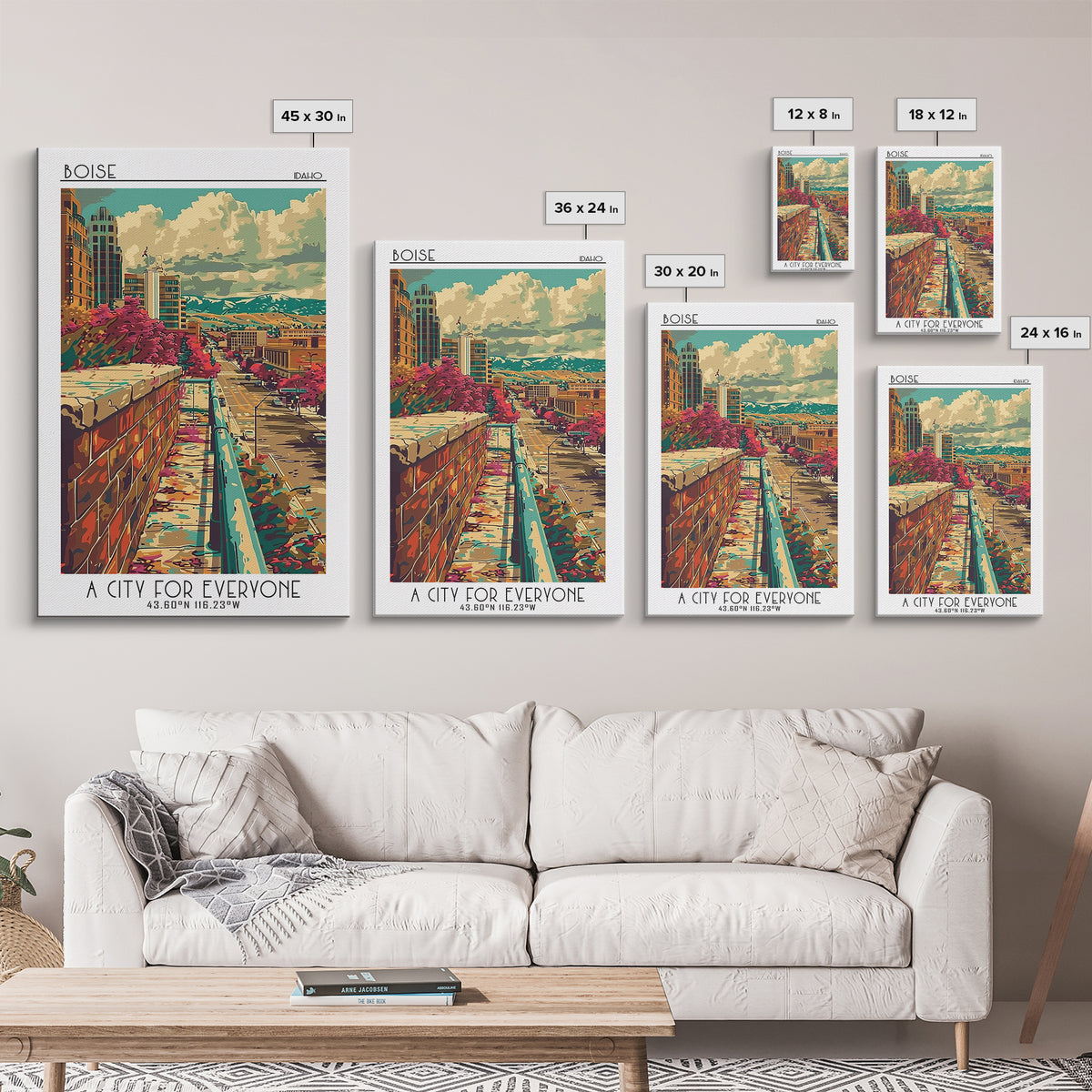 Boise Travel Poster, Framed Canvas Print, City Art Print, Travel Wall Art, Mid Century Wall Art, Vintage Poster, Vintage City Poster