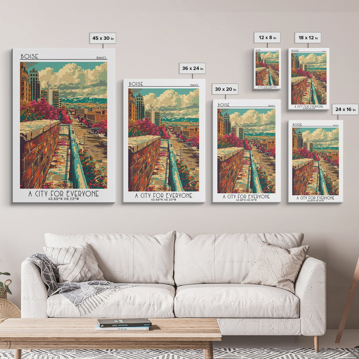 Boise Travel Poster, Framed Canvas Print, City Art Print, Travel Wall Art, Mid Century Wall Art, Vintage Poster, Vintage City Poster