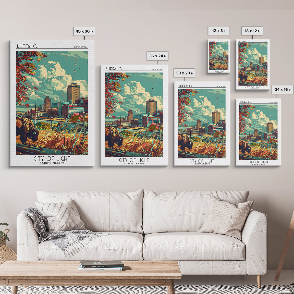 Buffalo Travel Poster, Framed Canvas Print, Travel Wall Decor, Minimalist Poster, City Art Print, Travel Wall Art, Modern Wall Decor