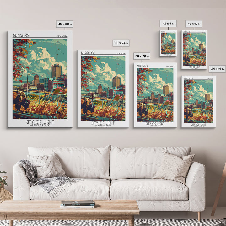 Buffalo Travel Poster, Framed Canvas Print, Travel Wall Decor, Minimalist Poster, City Art Print, Travel Wall Art, Modern Wall Decor