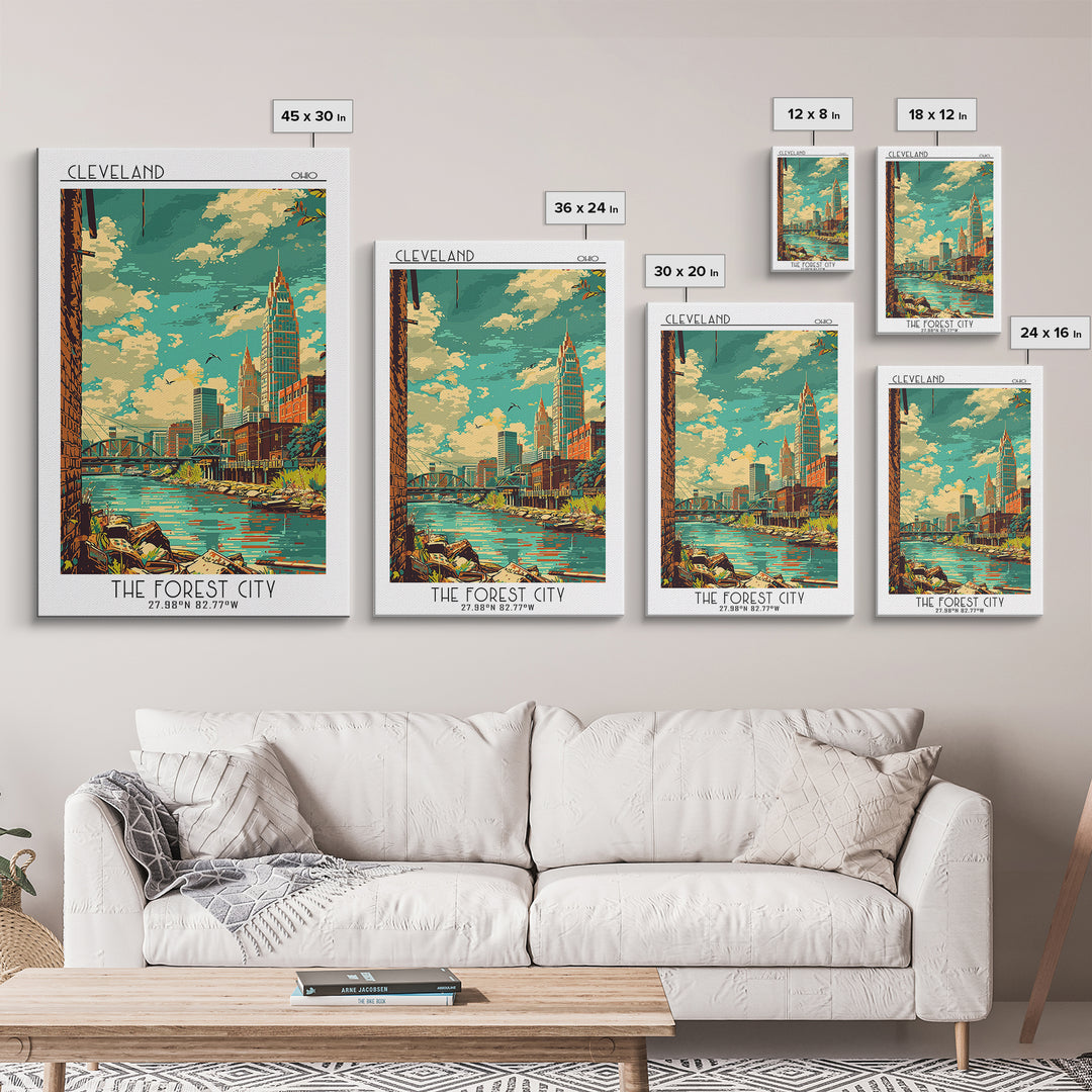 Cleveland Travel Poster, Canvas Print, Travel Art Print, Modern Wall Decor, Retro Travel Print, Travel Wall Art, Retro Travel Poster