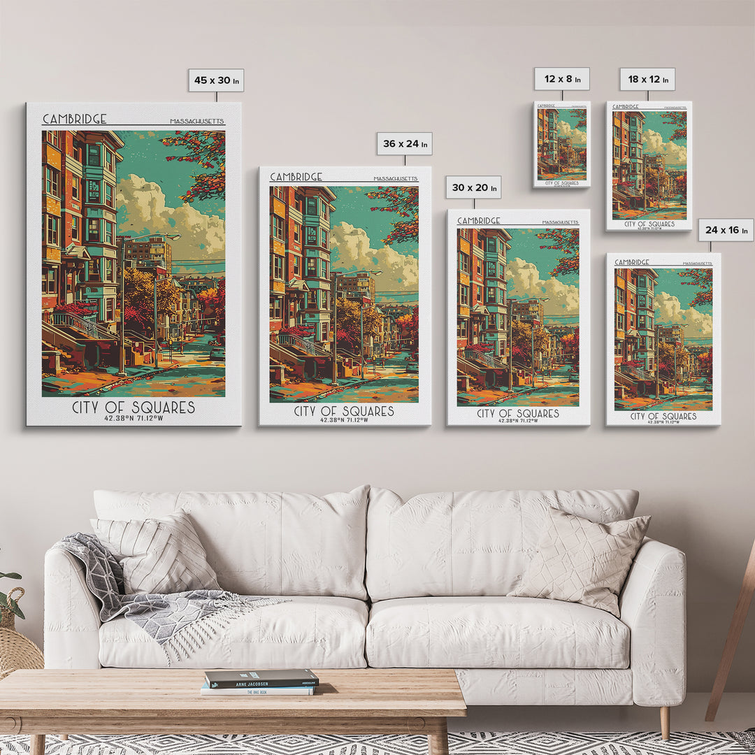 Cambridge Travel Poster, Canvas Print, Travel Prints, Landscape Art, Art Print, Poster Art, Retro Travel Print, Mid Century Wall Art