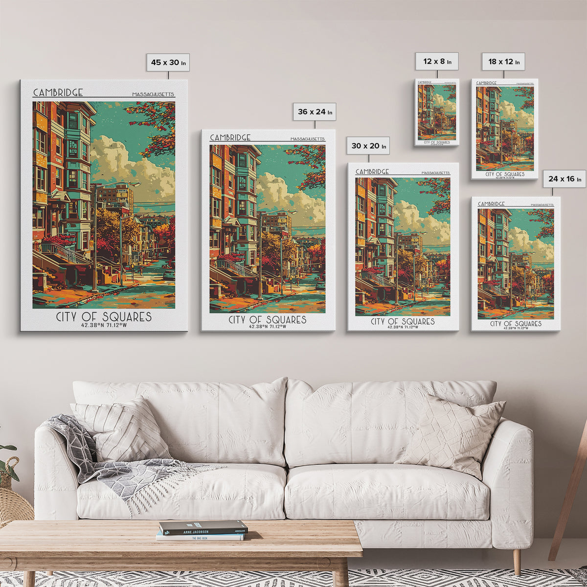 Cambridge Travel Poster, Canvas Print, Travel Prints, Landscape Art, Art Print, Poster Art, Retro Travel Print, Mid Century Wall Art