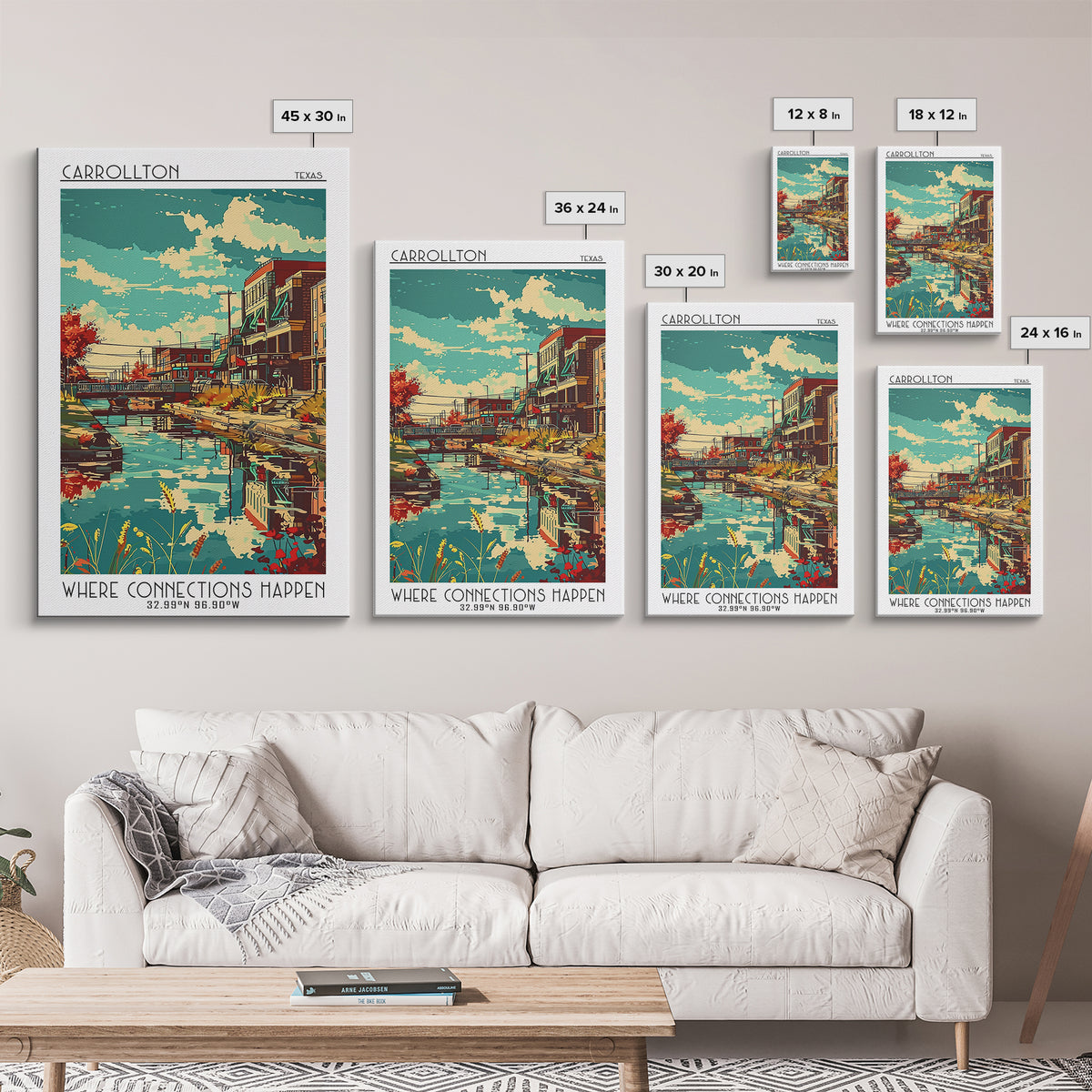 Carrollton Travel Poster, Framed Canvas Print, Poster Print, Travel Wall Art, Retro Travel Poster, City Illustration, Retro Wall Art