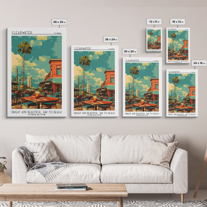 Clearwater Travel Poster, Framed Canvas Print, Travel Prints, Landscape Art, City Art Print, Minimalist Poster, Watercolor Cityscape