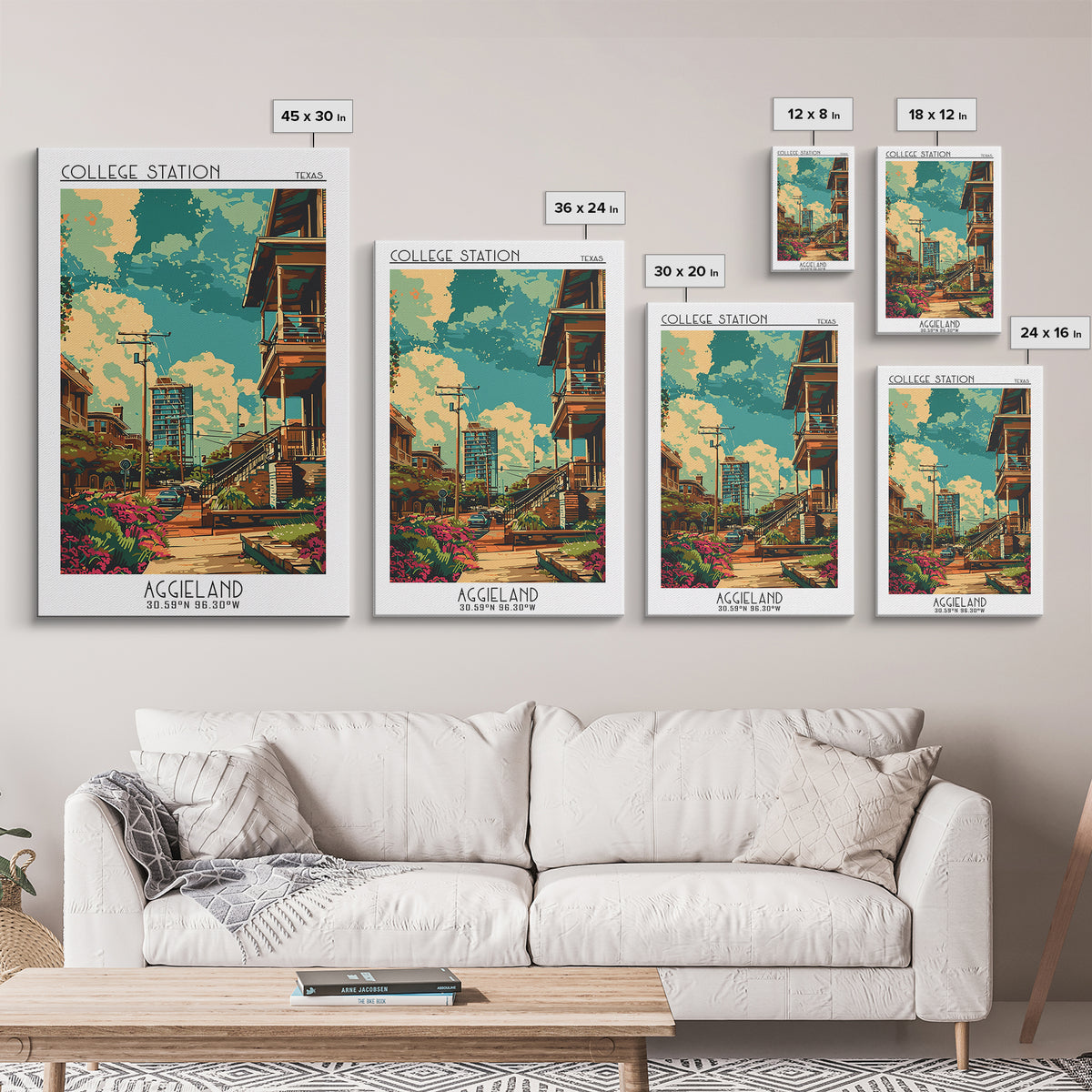College Station Travel Poster, Framed Canvas Print, City Travel Poster, Travel Wall Art, Travel Print, Landscape Art, Travel Posters