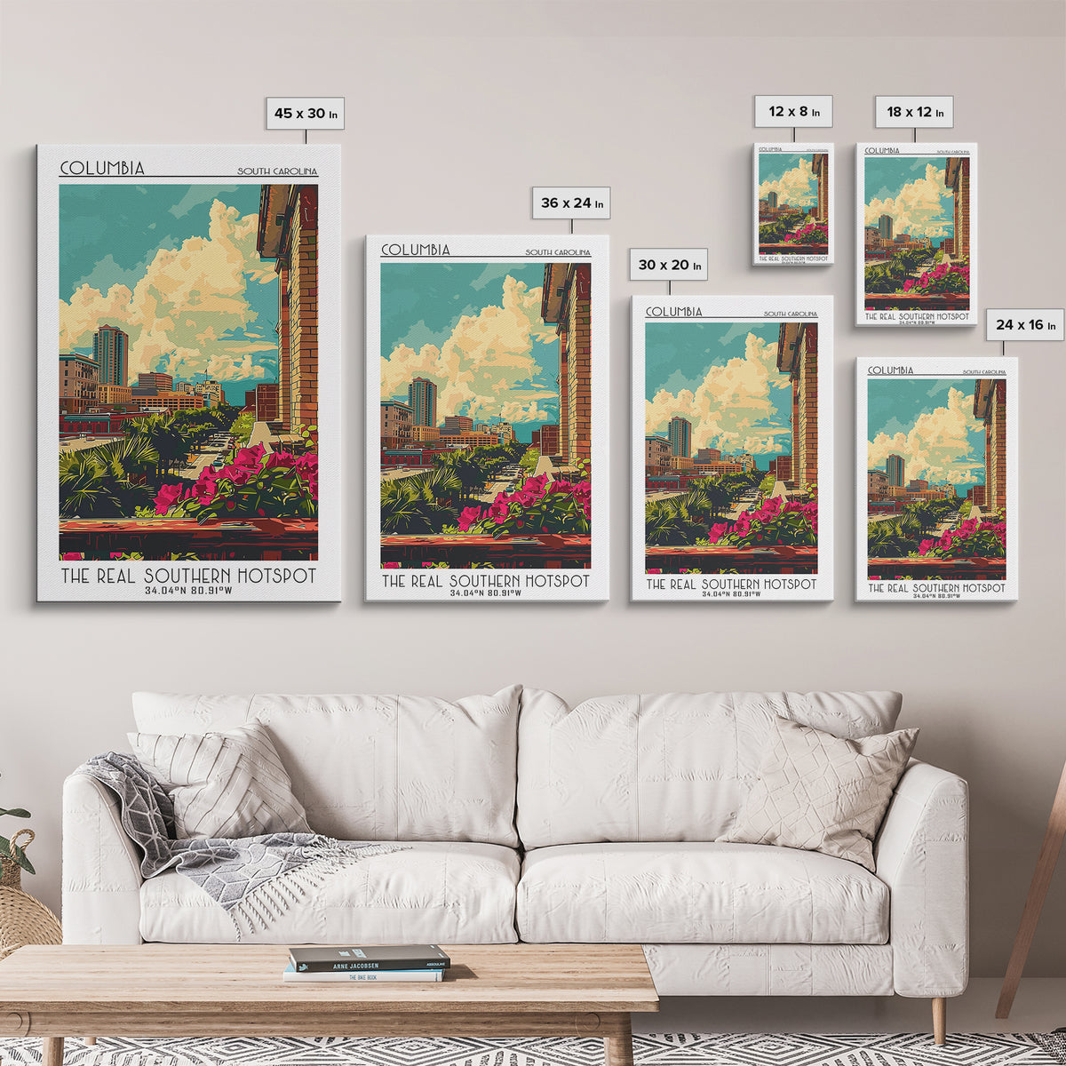 Columbia South Carolina Travel Poster, Canvas Print, Retro Travel Poster, City Wall Art, Poster Art, Travel Decor, City Illustration