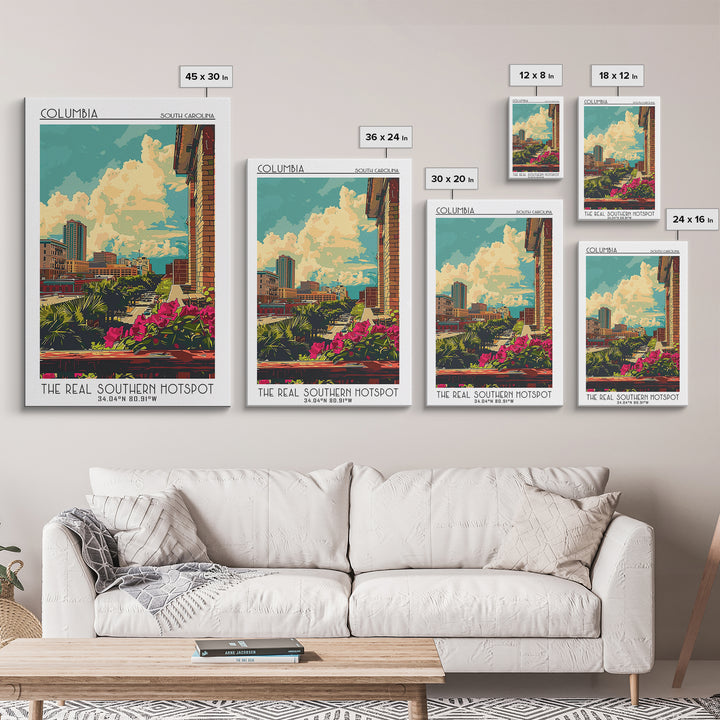 Columbia South Carolina Travel Poster, Canvas Print, Retro Travel Poster, City Wall Art, Poster Art, Travel Decor, City Illustration
