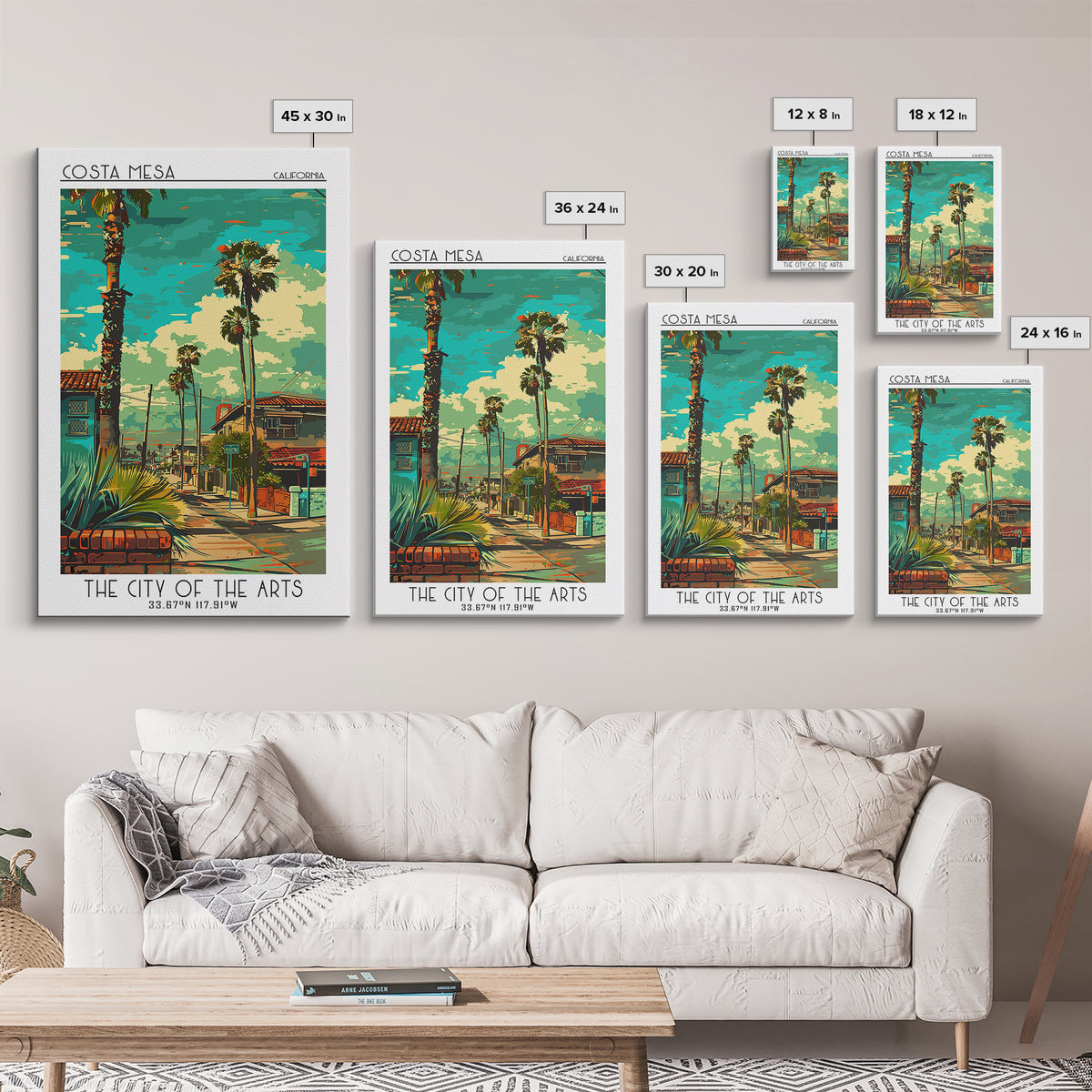 Costa Mesa Travel Poster, Canvas Print, Retro Travel Poster, City Wall Art, Watercolor Cityscape, City Travel Poster, Travel Posters