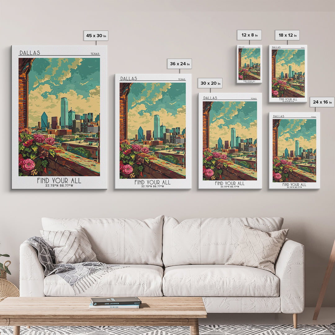 Dallas Travel Poster, Canvas Print, Retro Travel Poster, City Wall Art, Poster Print, Travel Decor, Minimalist Poster, Travel Prints