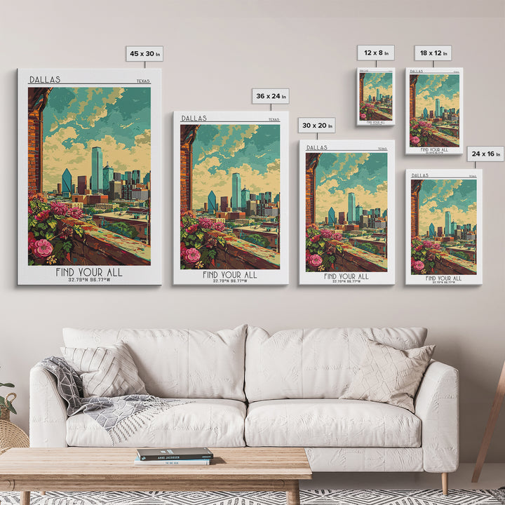 Dallas Travel Poster, Canvas Print, Retro Travel Poster, City Wall Art, Poster Print, Travel Decor, Minimalist Poster, Travel Prints
