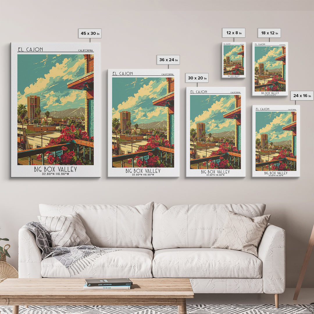 El Cajon Travel Poster, Framed Canvas Print, Travel Wall Art, City Wall Art, Poster Art, Art Print, Travel Art Print, Retro Wall Art