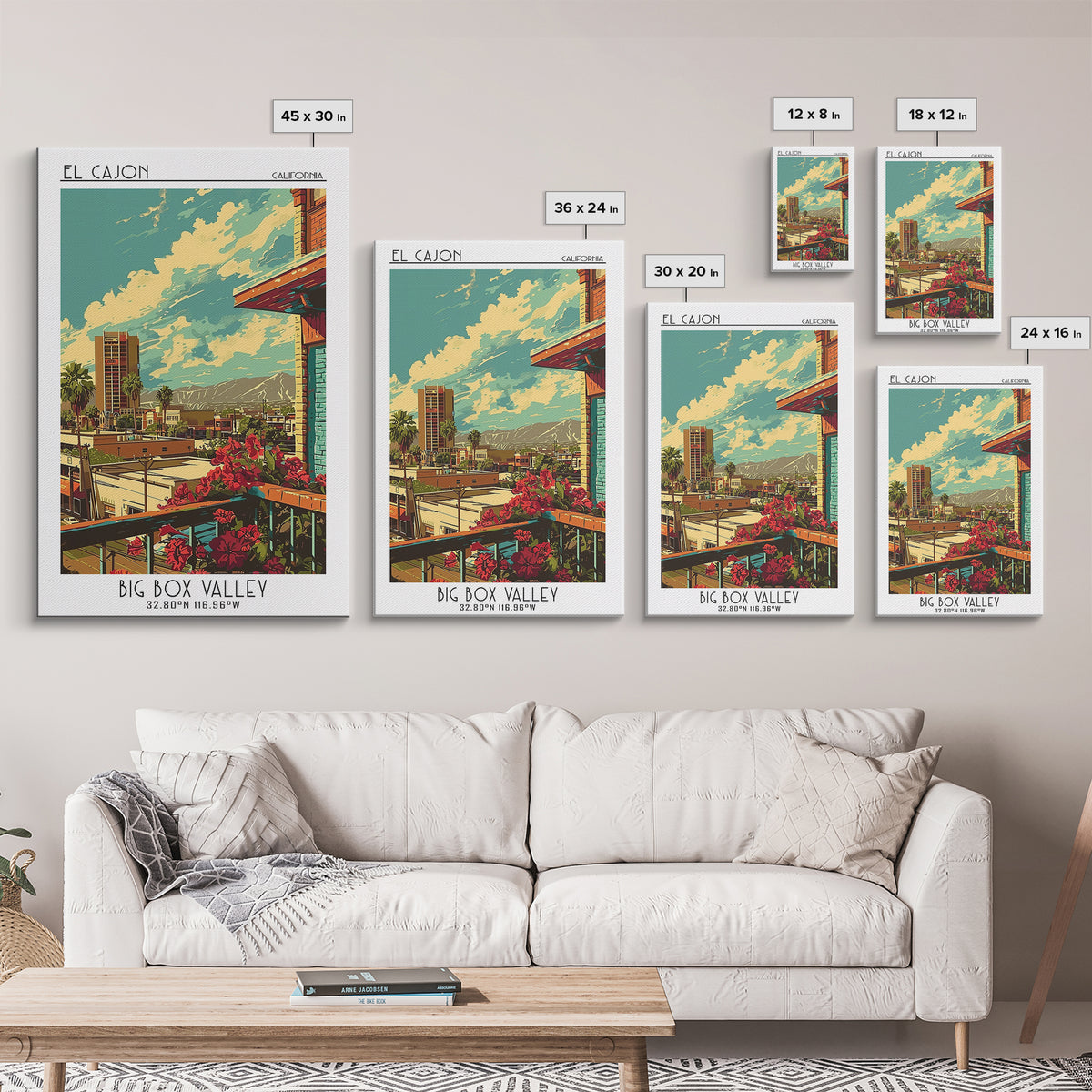 El Cajon Travel Poster, Framed Canvas Print, Travel Wall Art, City Wall Art, Poster Art, Art Print, Travel Art Print, Retro Wall Art