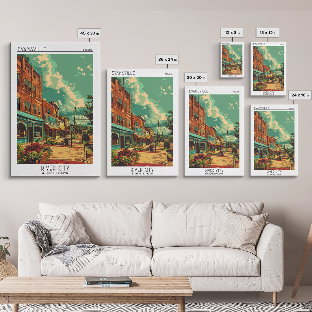 Evansville Travel Poster, Framed Canvas Print, Vintage Travel Print, City Wall Art, Travel Print, Vintage Posters, City Illustration