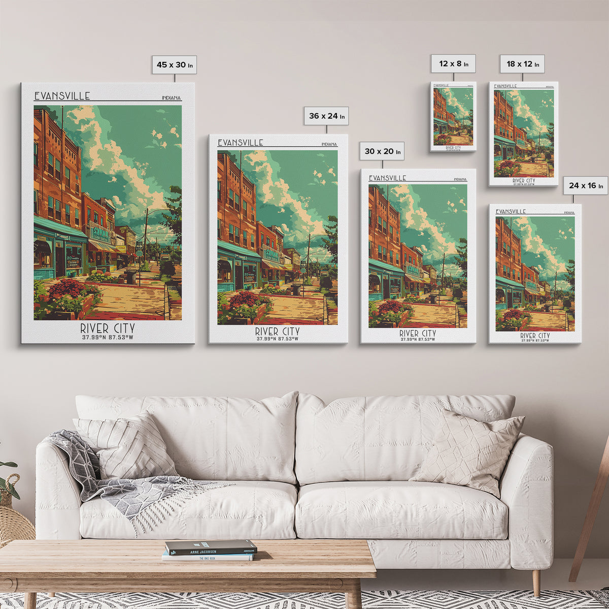 Evansville Travel Poster, Framed Canvas Print, Vintage Travel Print, City Wall Art, Travel Print, Vintage Posters, City Illustration
