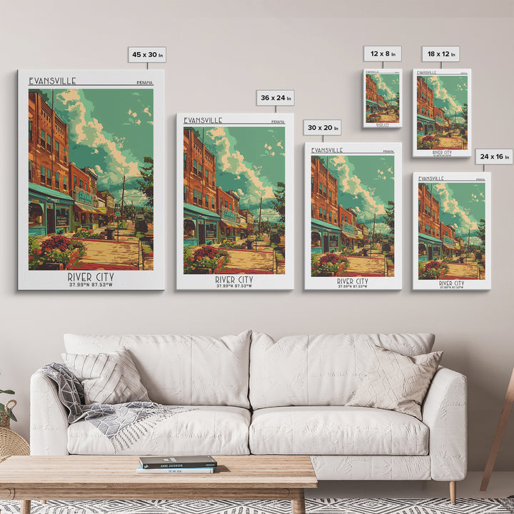 Evansville Travel Poster, Framed Canvas Print, Vintage Travel Print, City Wall Art, Travel Print, Vintage Posters, City Illustration