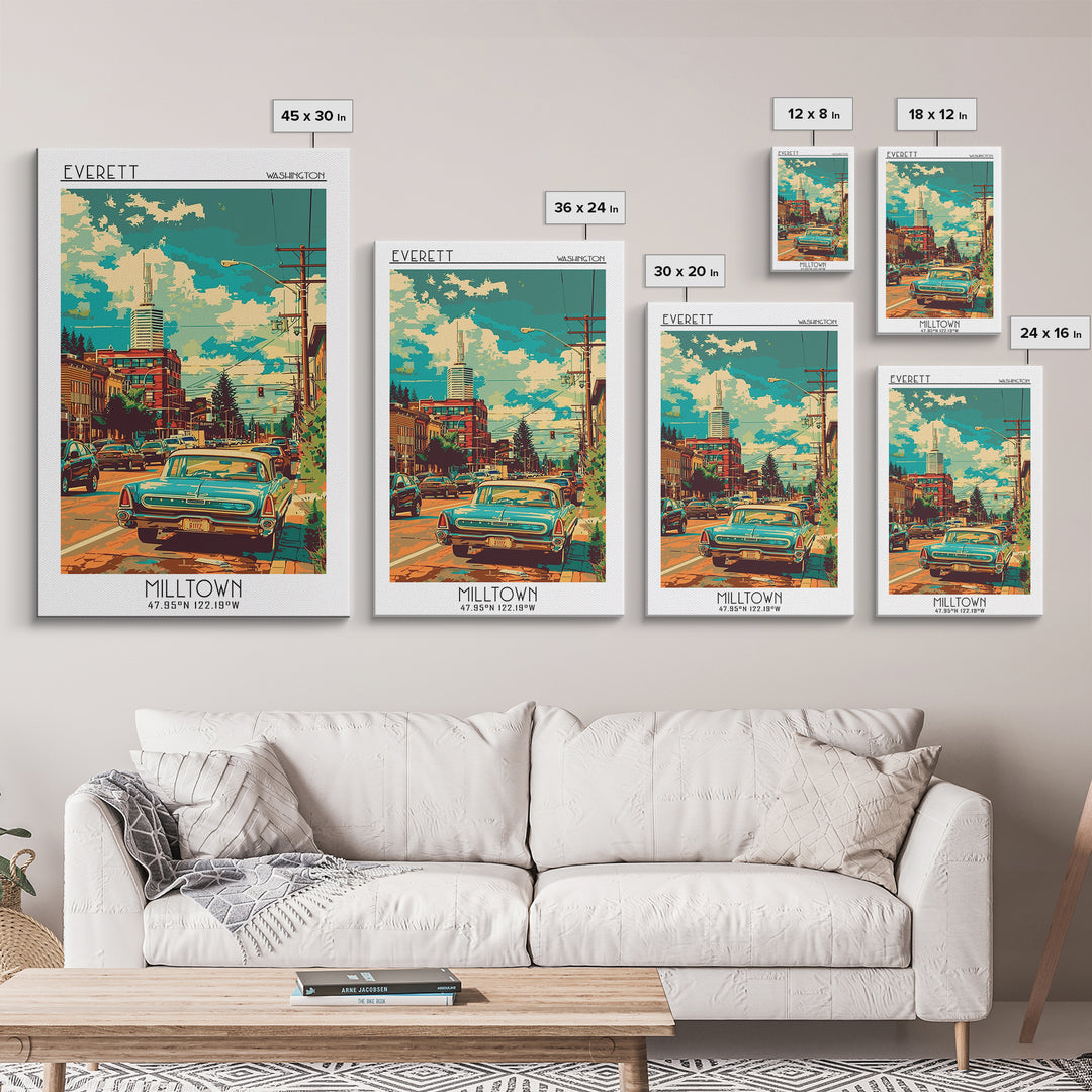 Everett Travel Poster, Framed Canvas Print, Travel Wall Art, City Wall Art, City Travel Poster, Vintage Travel Print, Vintage Travel