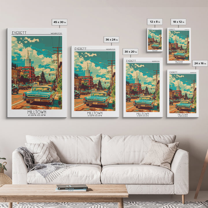 Everett Travel Poster, Framed Canvas Print, Travel Wall Art, City Wall Art, City Travel Poster, Vintage Travel Print, Vintage Travel