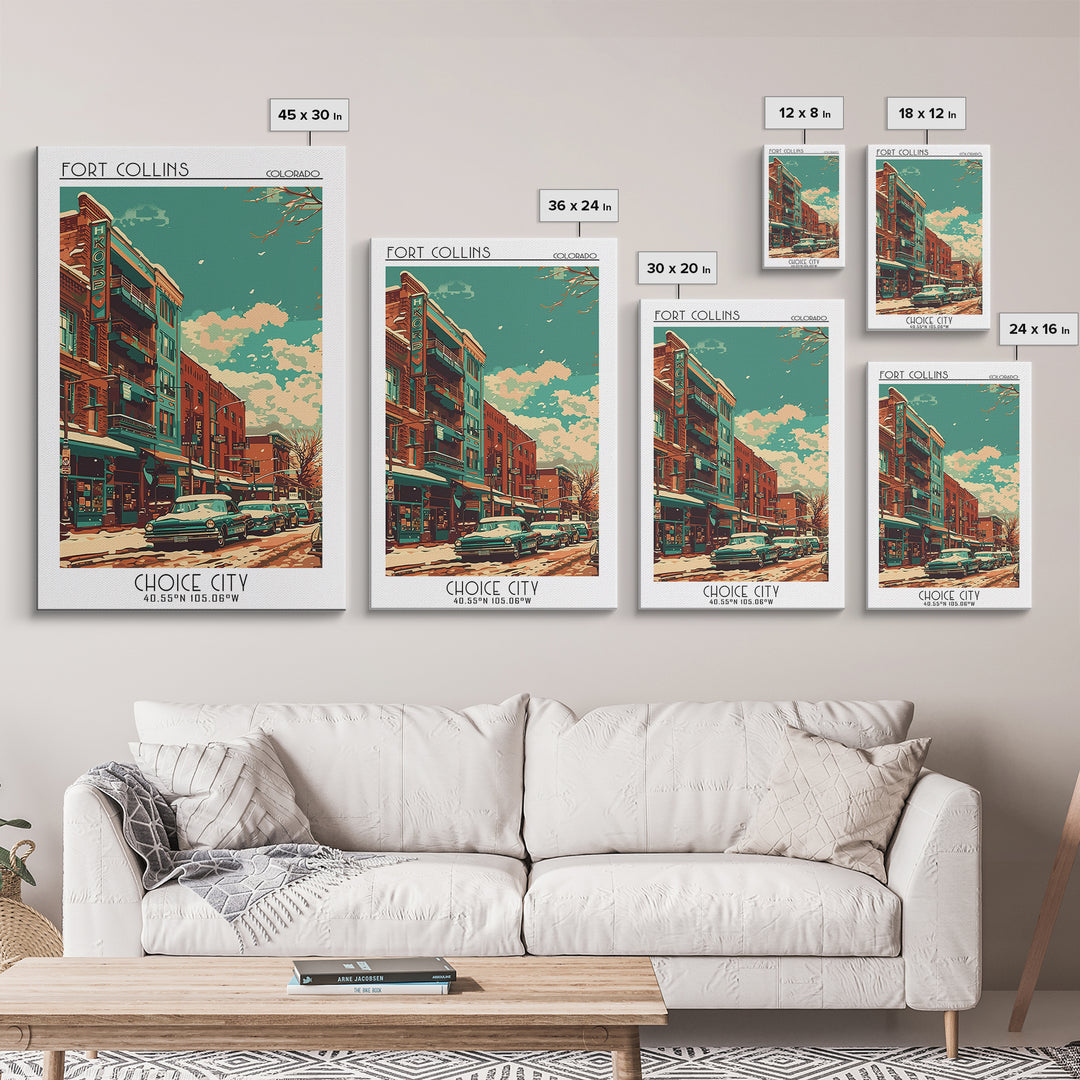 Fort Collins Travel Poster, Framed Canvas Print, Poster Print, Travel Wall Art, Vintage Travel Print, Living Room Wall Art, Wall Art