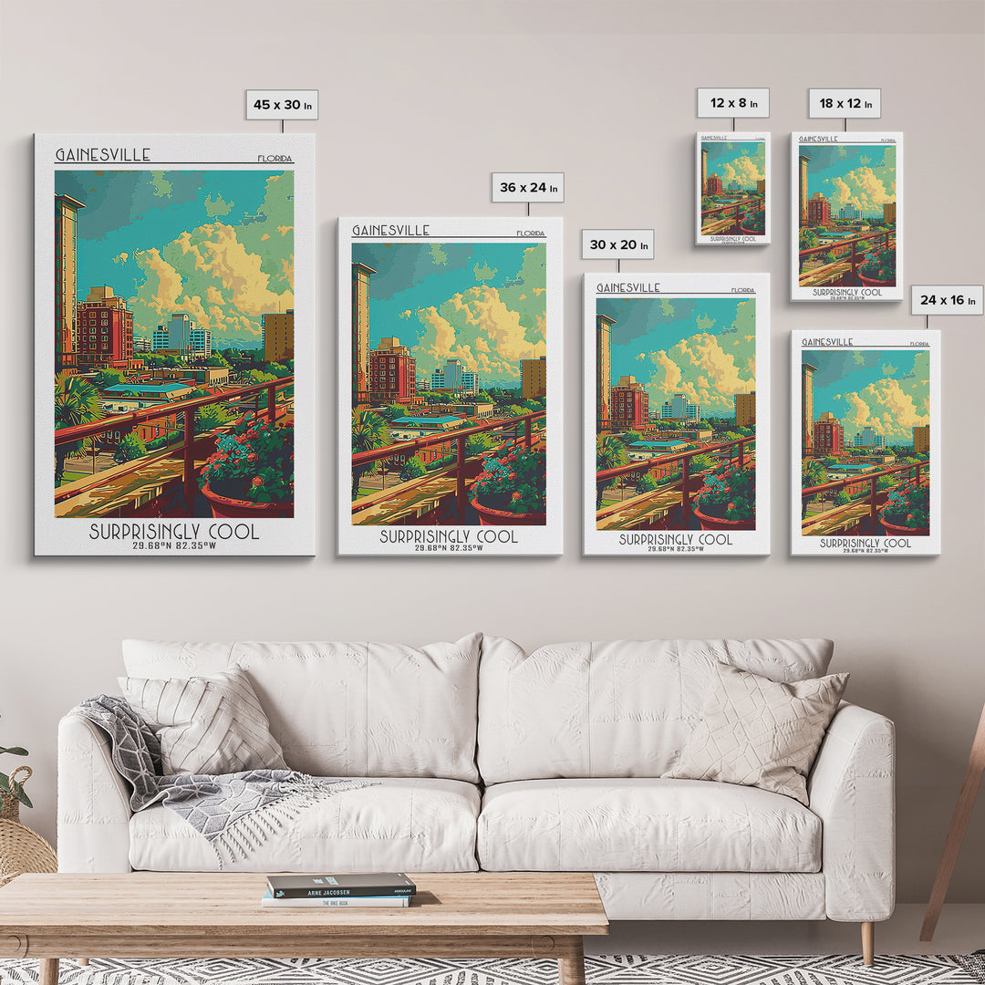 Gainesville Travel Poster, Canvas Print, Retro Wall Art, Travel Print, City Wall Art, City Illustration, Travel Decor, Landscape Art