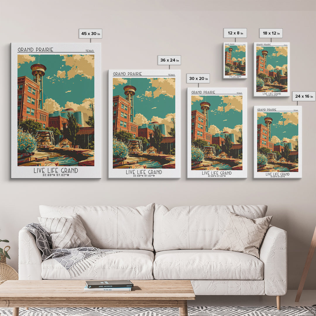Grand Prairie Travel Poster, Framed Canvas Print, Retro Wall Art, Travel Print, Vintage City Poster, Gallery Wall Set, City Wall Art