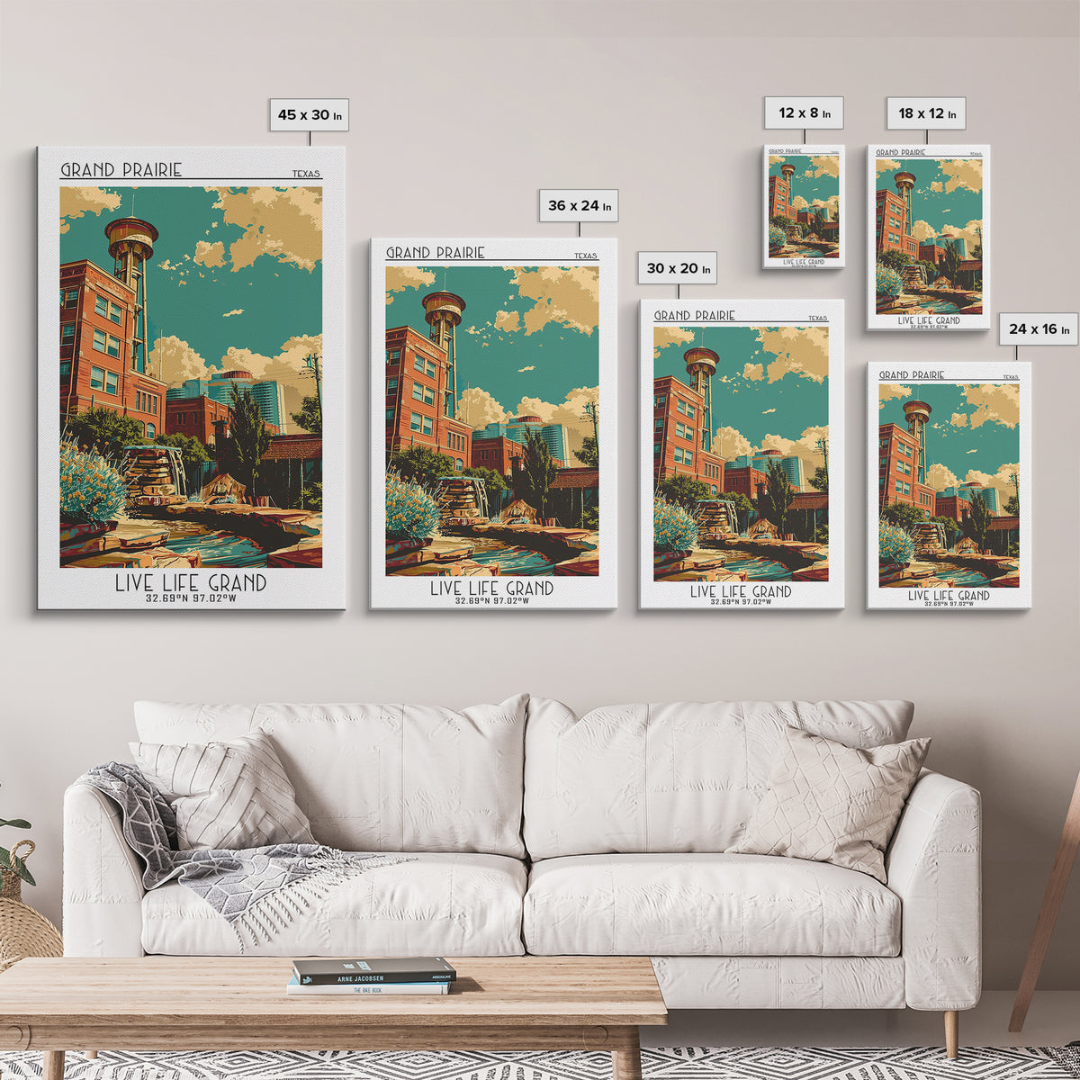 Grand Prairie Travel Poster, Framed Canvas Print, Retro Wall Art, Travel Print, Vintage City Poster, Gallery Wall Set, City Wall Art