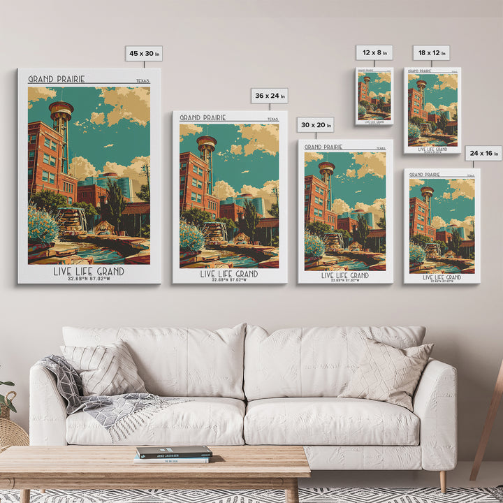 Grand Prairie Travel Poster, Framed Canvas Print, Retro Wall Art, Travel Print, Vintage City Poster, Gallery Wall Set, City Wall Art