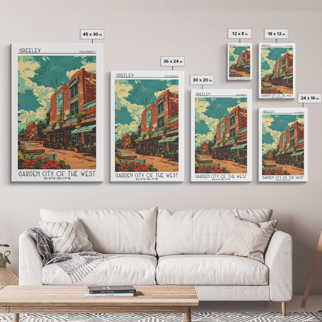 Greeley Travel Poster, Framed Canvas Print, Travel Wall Art, City Wall Art, Living Room Wall Art, Retro Travel Print, Vintage Poster