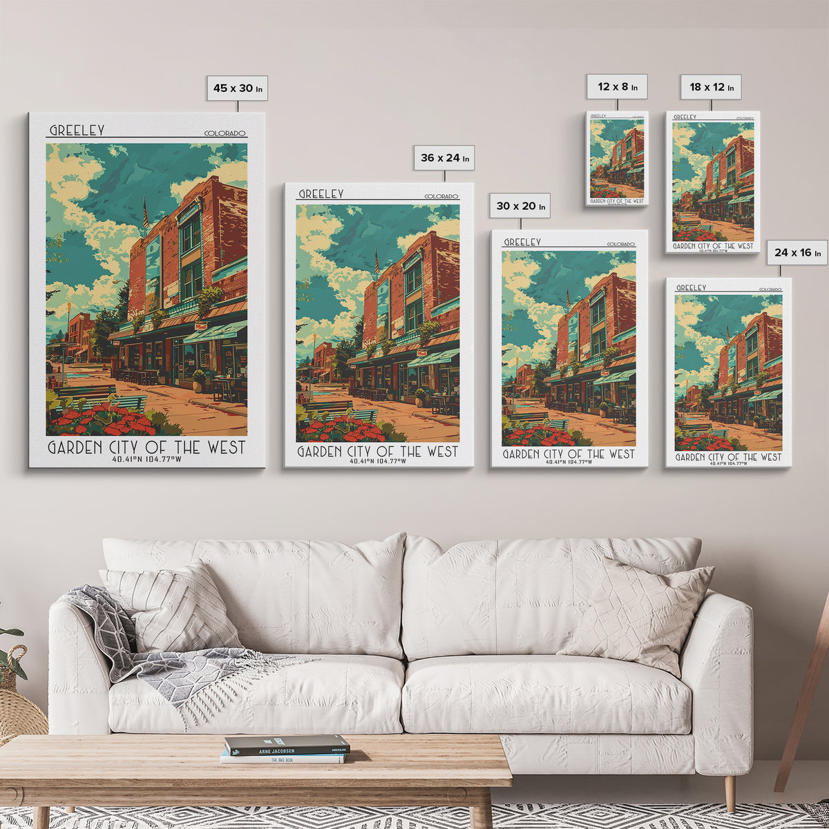 Greeley Travel Poster, Framed Canvas Print, Travel Wall Art, City Wall Art, Living Room Wall Art, Retro Travel Print, Vintage Poster