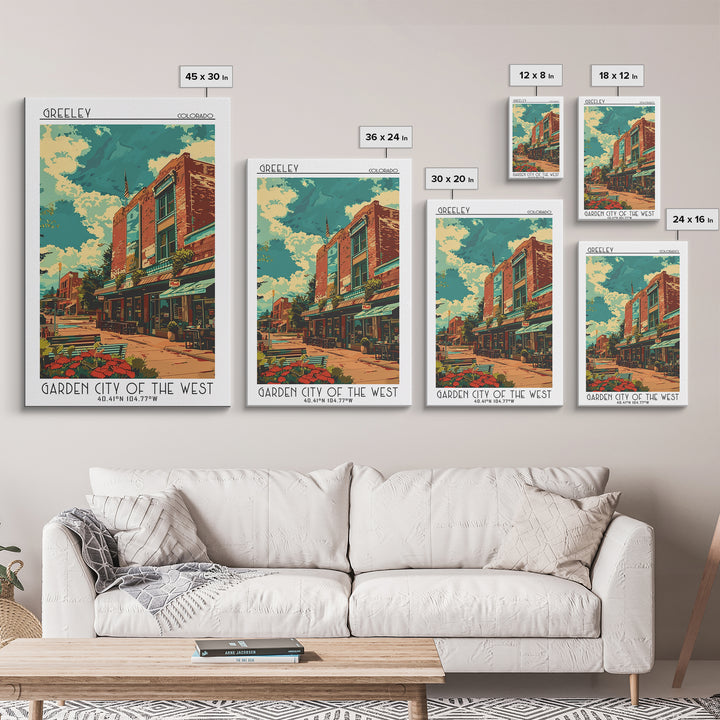 Greeley Travel Poster, Framed Canvas Print, Travel Wall Art, City Wall Art, Living Room Wall Art, Retro Travel Print, Vintage Poster